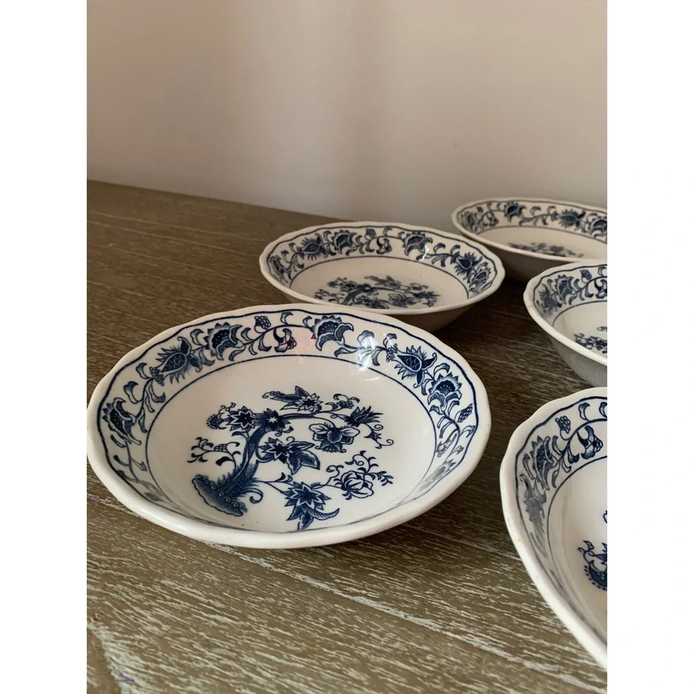 Nikko Double Phoenix Blue Onion Ironstone Fruit‎ Dessert Bowls Set of 5 Japan